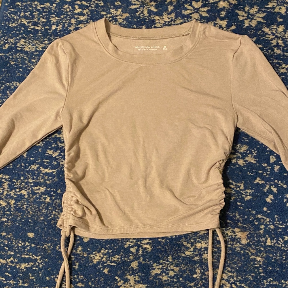 Abercrombie & Fitch Tan/Gray Long Sleeve Ruched Top